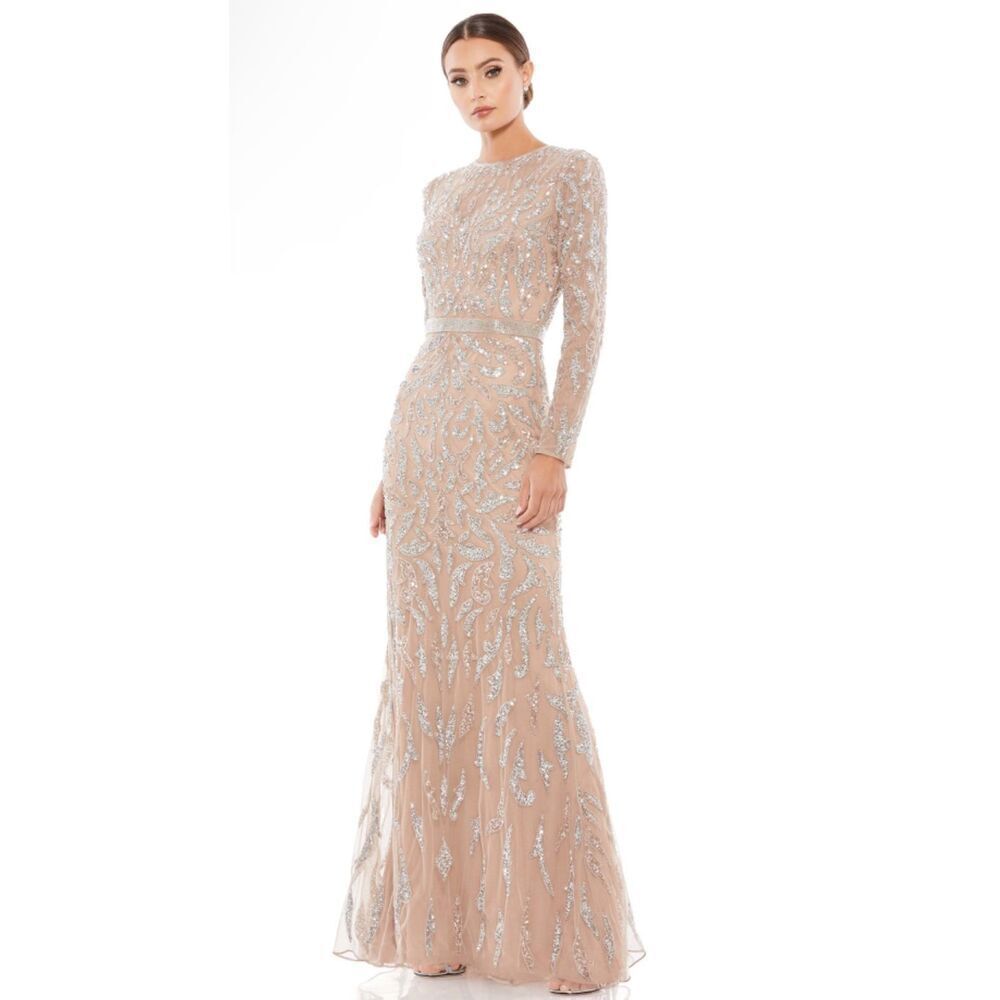 Mac Duggal NWT size 6 long sleeve beaded gown SEE NOTES style 5124 mocha